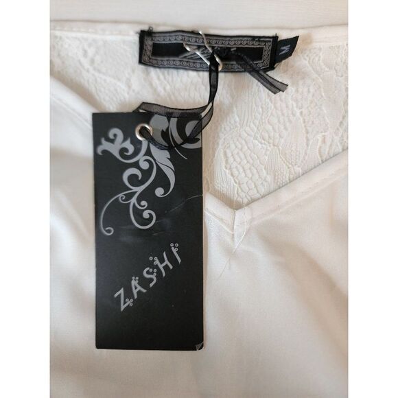 NWT Zashi Medium Cream Back Pleated / Lace Blouse - Picture 6 of 8